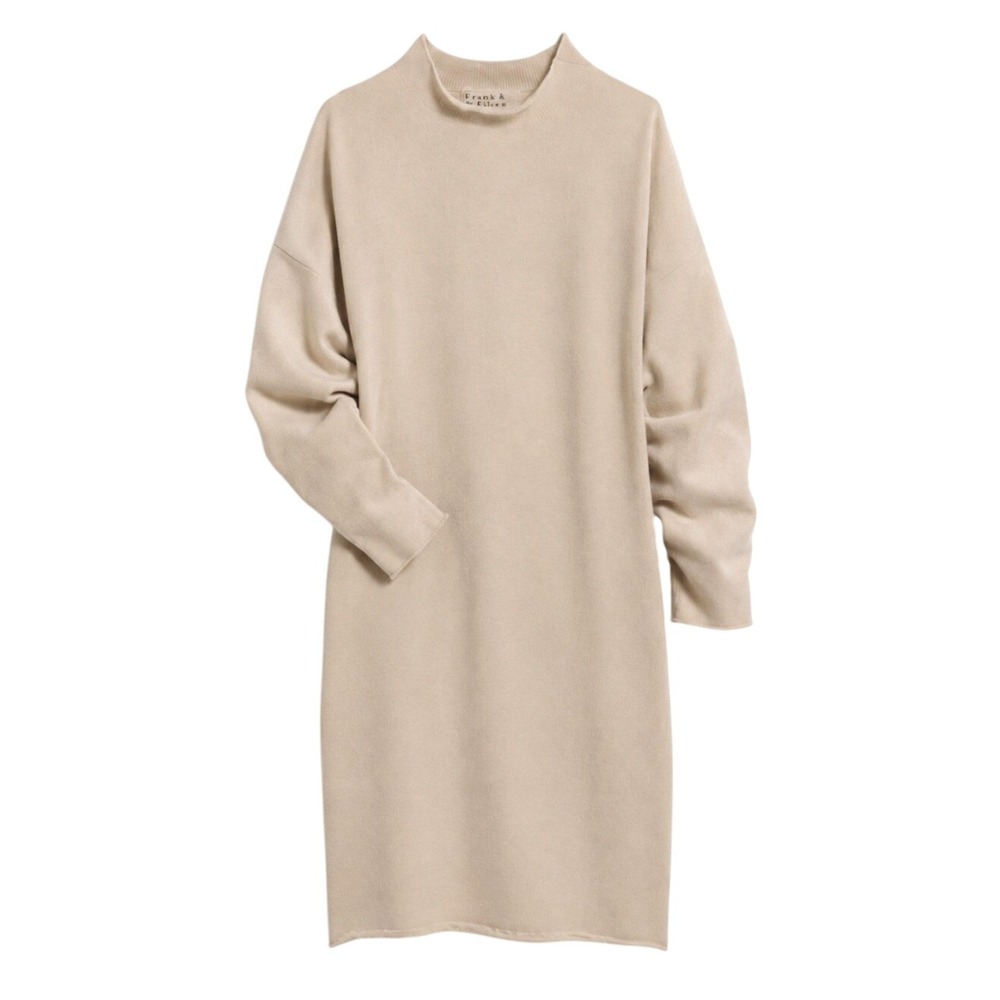NWOT Frank & Eileen Womens Beige Rolled Funnel Neck Relaxed Sweatshirt Dress XL